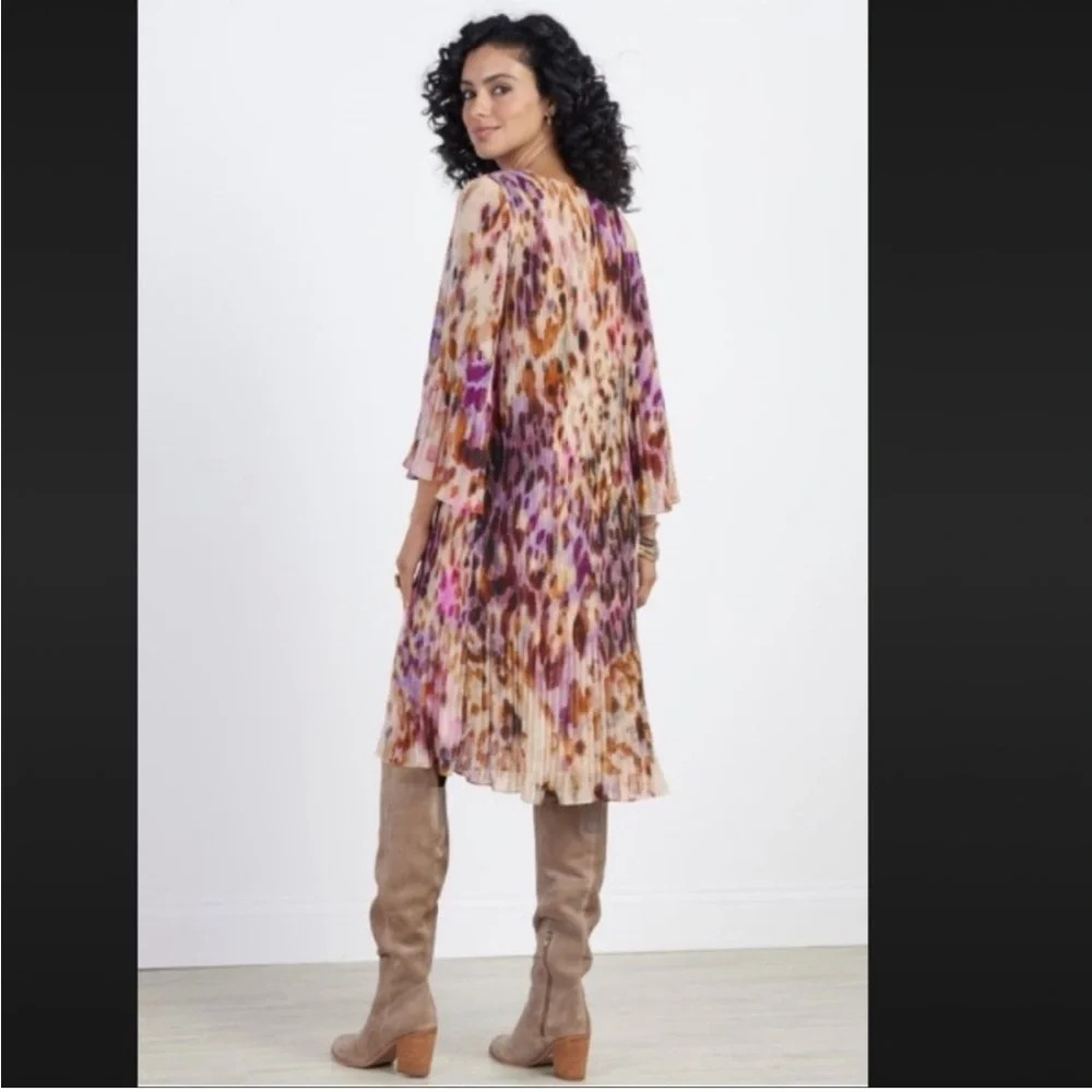 Soft Surroundings Ballia Dress L Long Sleeve Pleated‎ Animal Leopard Print - Picture 2 of 9